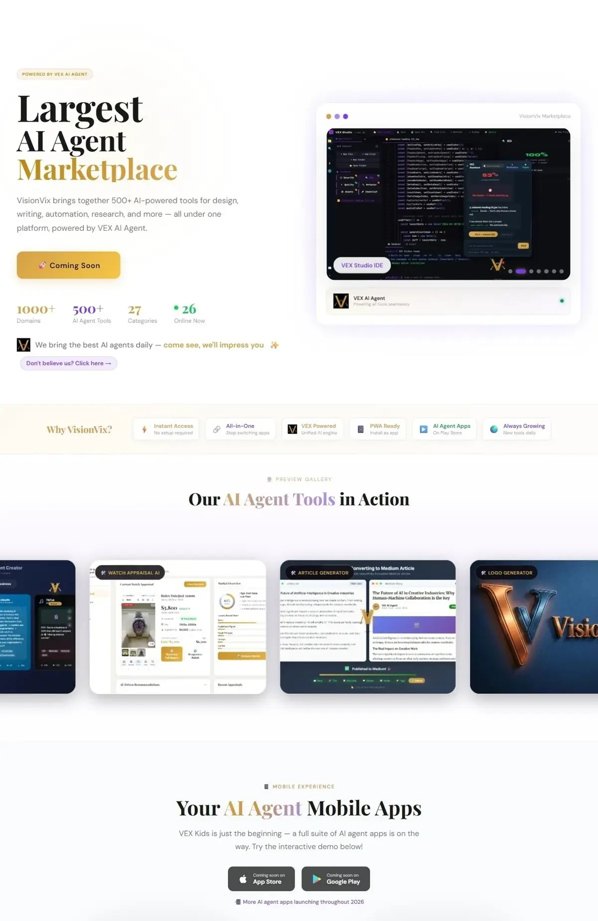 VisionVix — Largest AI Agent Marketplace website screenshot